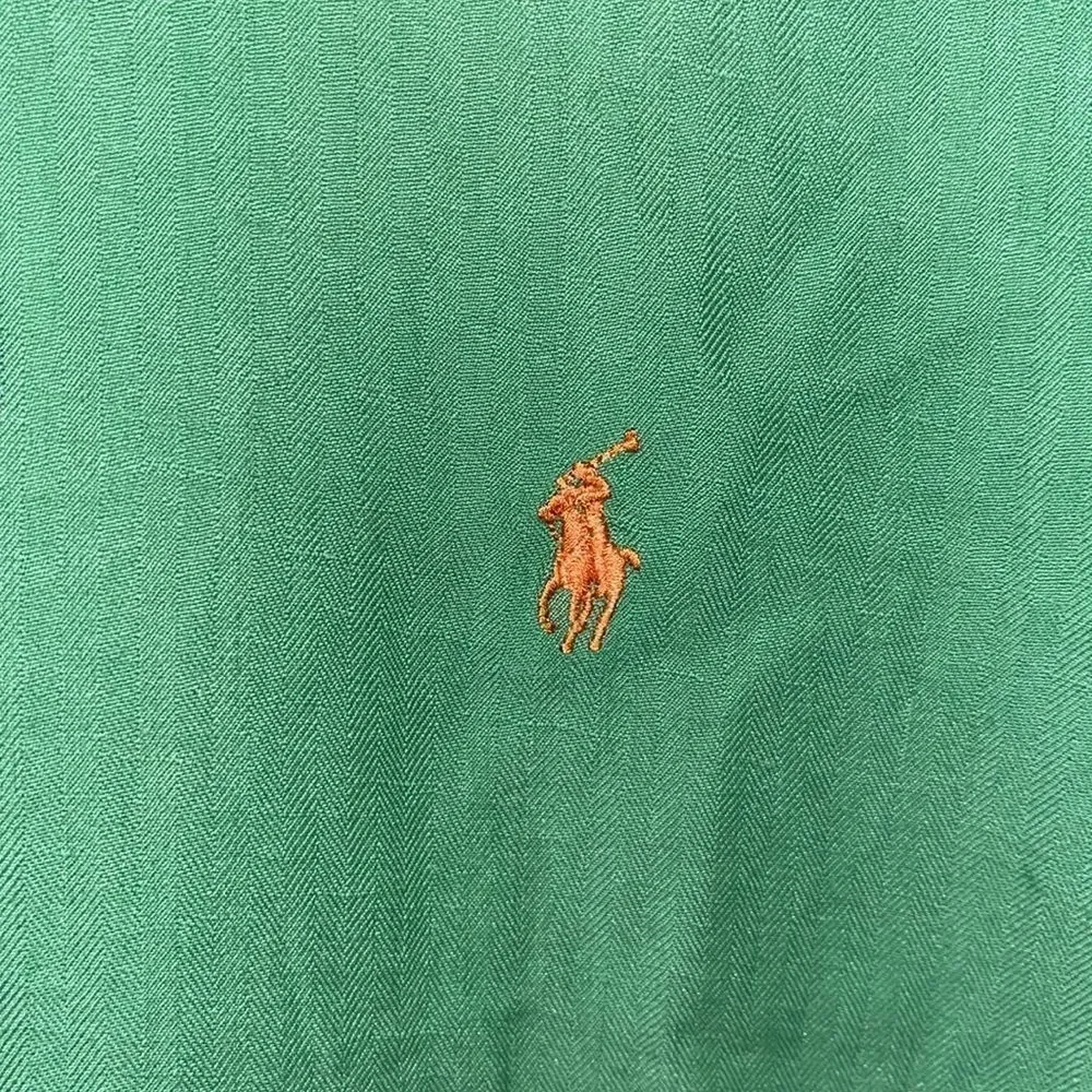 GREEN Silk/Linen Big Man Polo by Ralph Lauren w/ orange pony Hawaii Luau shirt